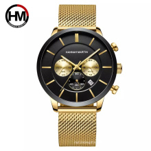 Drop Shipping 2020 New Fashion Classic Waterproof Male Multi-function Calendar Quartz Stainless Steel Golden Watches For Men